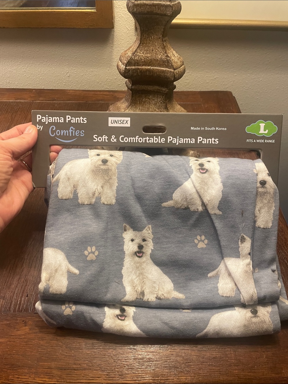 Blue Westie Print Pajama Pants - Large